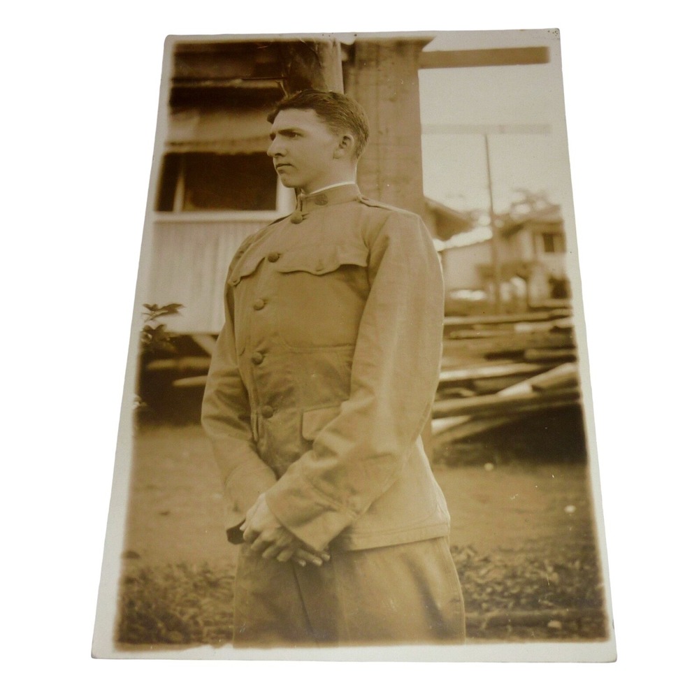 1914-1918 WWI US Army Soldier Doughboy Portrait Sepia‎ RPPC